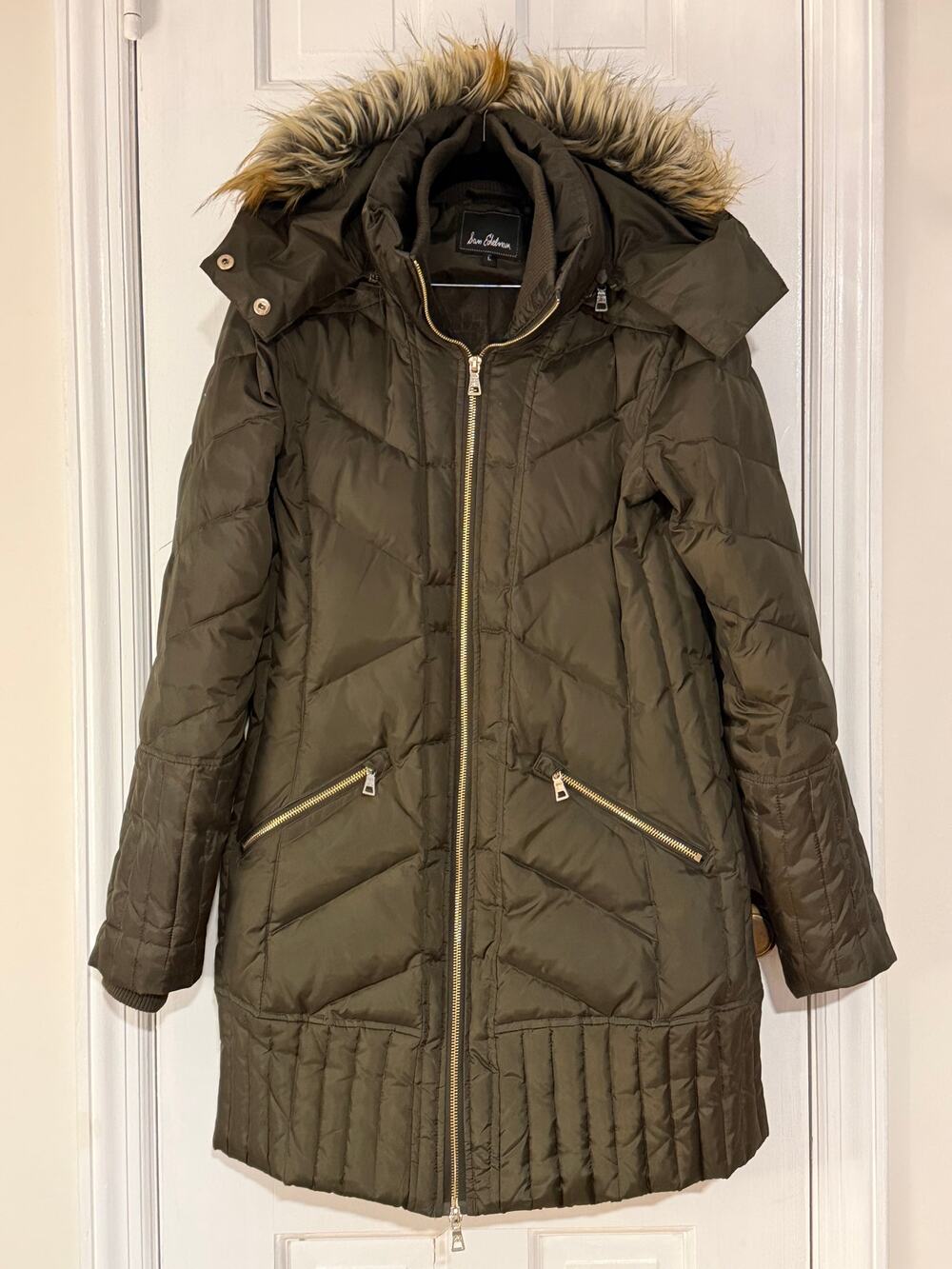Sam Edelman Brown/Green Quilted Down Anorak Women's Brown Large